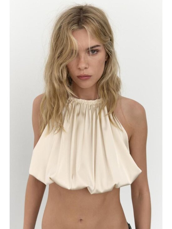 Zara Tops - ZARA SATIN BALLOON HALTER CROP TOP